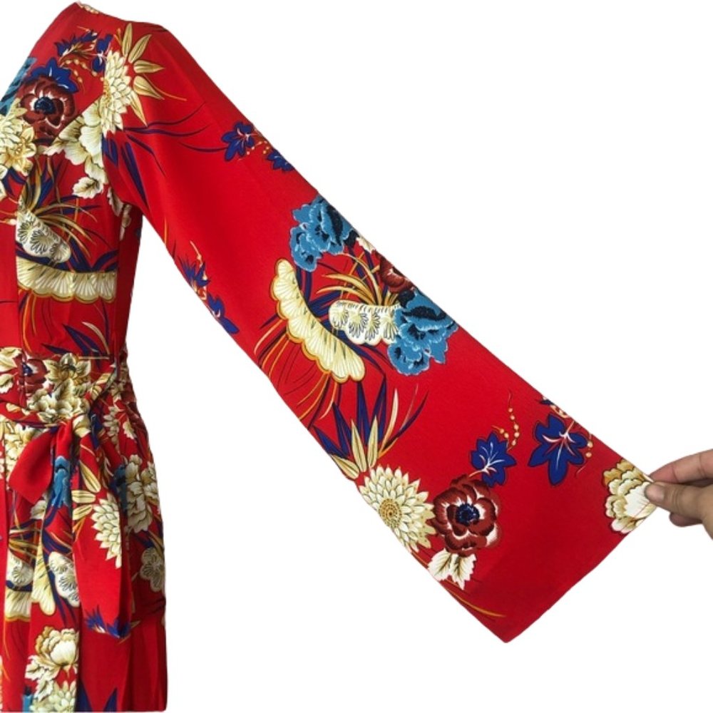 NWT Pretty Little Thing Red Floral Print Kimono Maxi Dress - Picture 10 of 16